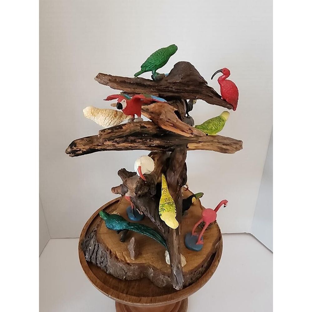 Birds Owls on Driftwood on wood base 10" High-One of a Kind!